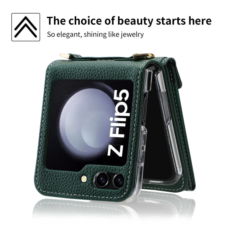 For Samsung Galaxy Z Flip5 POLA Litchi Texture Love Buckle Multi-Card Slots Zipper Wallet Phone Case