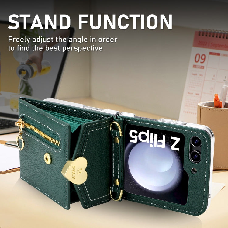 For Samsung Galaxy Z Flip5 POLA Litchi Texture Love Buckle Multi-Card Slots Zipper Wallet Phone Case