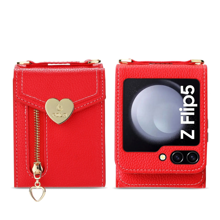 For Samsung Galaxy Z Flip5 POLA Litchi Texture Love Buckle Multi-Card Slots Zipper Wallet Phone Case