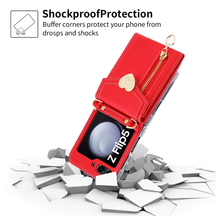 For Samsung Galaxy Z Flip5 POLA Litchi Texture Love Buckle Multi-Card Slots Zipper Wallet Phone Case
