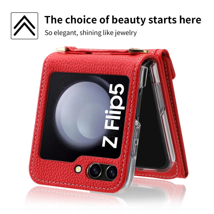 For Samsung Galaxy Z Flip5 POLA Litchi Texture Love Buckle Multi-Card Slots Zipper Wallet Phone Case