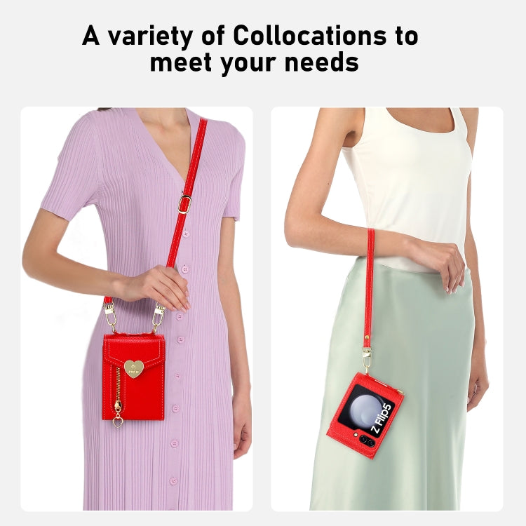 For Samsung Galaxy Z Flip5 POLA Litchi Texture Love Buckle Multi-Card Slots Zipper Wallet Phone Case