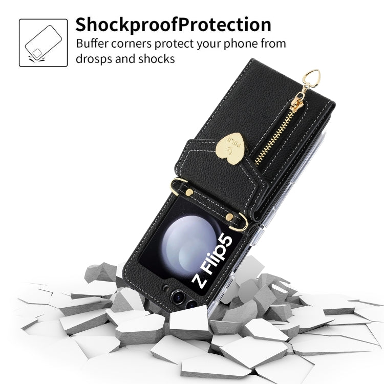 For Samsung Galaxy Z Flip5 POLA Litchi Texture Love Buckle Multi-Card Slots Zipper Wallet Phone Case