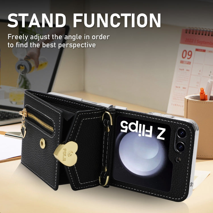 For Samsung Galaxy Z Flip5 POLA Litchi Texture Love Buckle Multi-Card Slots Zipper Wallet Phone Case