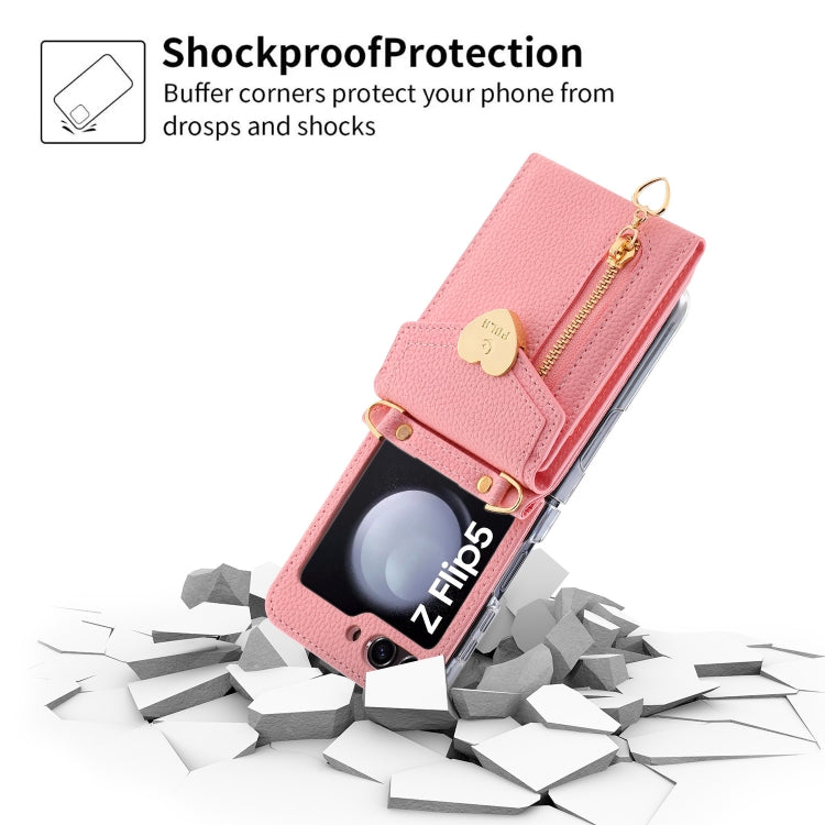 For Samsung Galaxy Z Flip5 POLA Litchi Texture Love Buckle Multi-Card Slots Zipper Wallet Phone Case