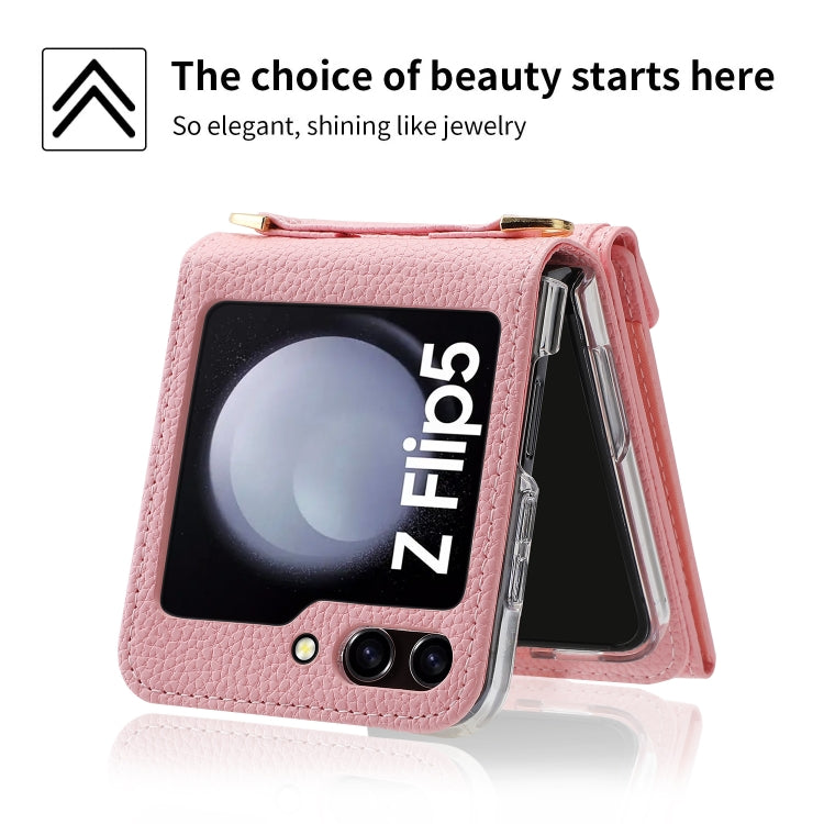 For Samsung Galaxy Z Flip5 POLA Litchi Texture Love Buckle Multi-Card Slots Zipper Wallet Phone Case