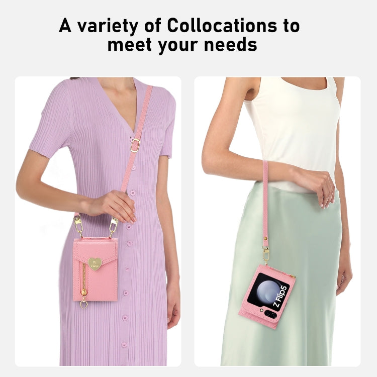 For Samsung Galaxy Z Flip5 POLA Litchi Texture Love Buckle Multi-Card Slots Zipper Wallet Phone Case