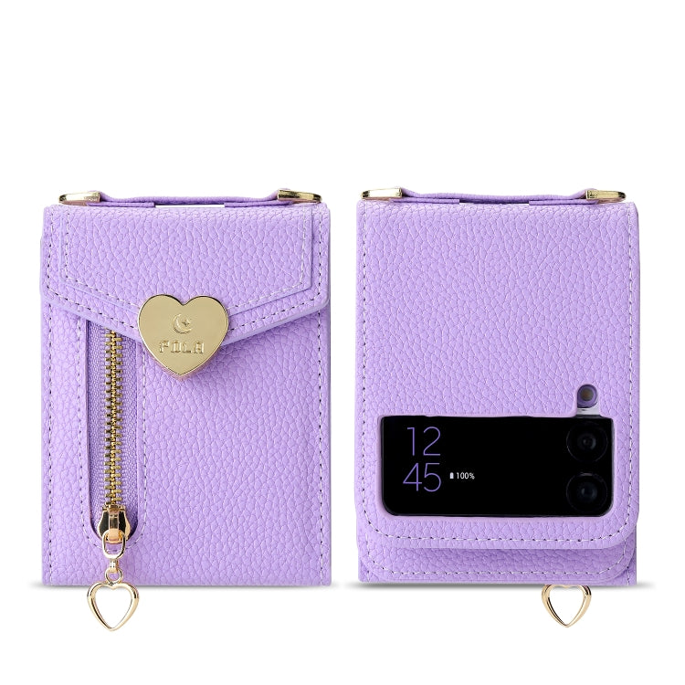 For Samsung Galaxy Z Flip4 POLA Litchi Texture Love Buckle Multi-Card Slots Zipper Wallet Phone Case