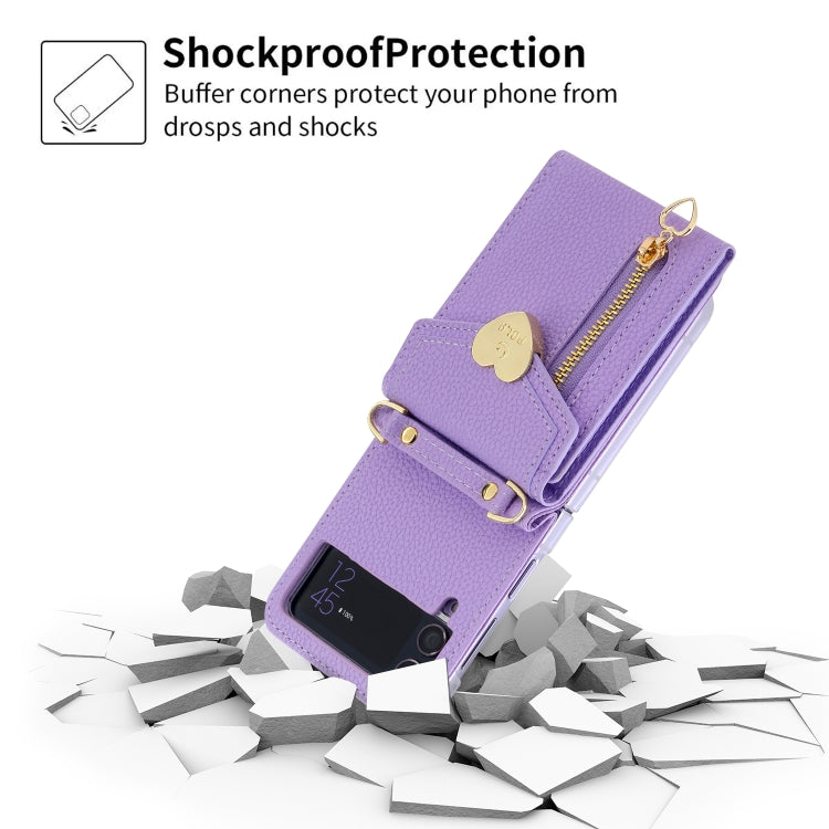 For Samsung Galaxy Z Flip4 POLA Litchi Texture Love Buckle Multi-Card Slots Zipper Wallet Phone Case