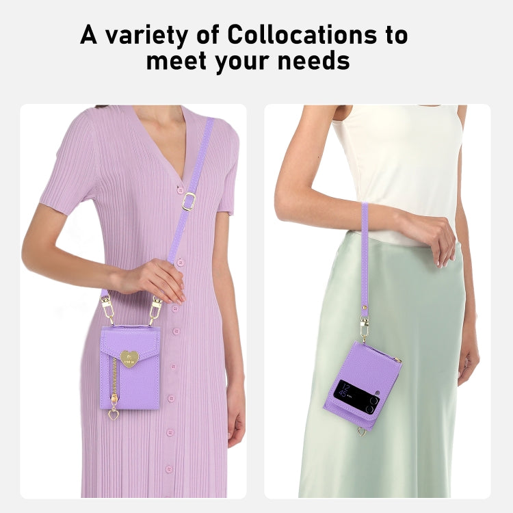 For Samsung Galaxy Z Flip4 POLA Litchi Texture Love Buckle Multi-Card Slots Zipper Wallet Phone Case