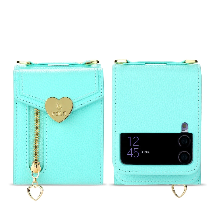 For Samsung Galaxy Z Flip4 POLA Litchi Texture Love Buckle Multi-Card Slots Zipper Wallet Phone Case