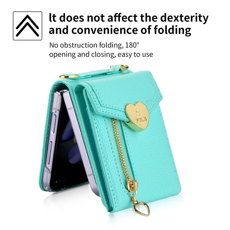 For Samsung Galaxy Z Flip4 POLA Litchi Texture Love Buckle Multi-Card Slots Zipper Wallet Phone Case