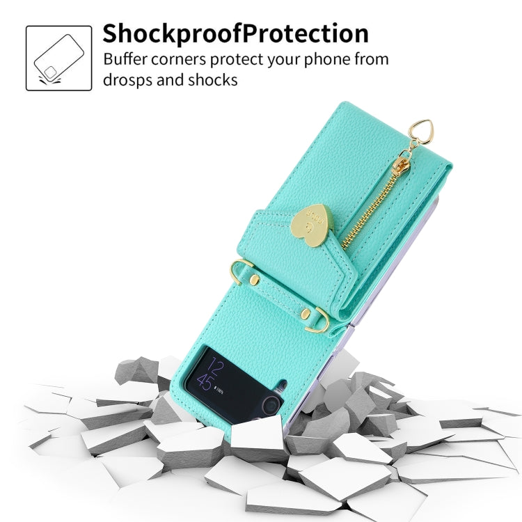 For Samsung Galaxy Z Flip4 POLA Litchi Texture Love Buckle Multi-Card Slots Zipper Wallet Phone Case
