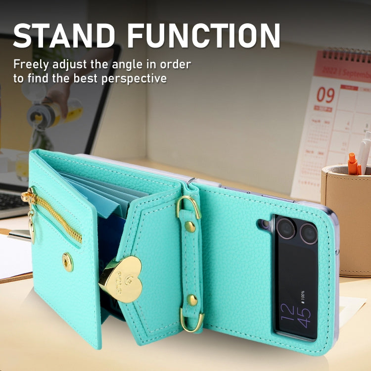 For Samsung Galaxy Z Flip4 POLA Litchi Texture Love Buckle Multi-Card Slots Zipper Wallet Phone Case