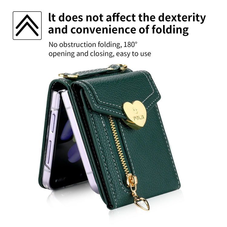 For Samsung Galaxy Z Flip4 POLA Litchi Texture Love Buckle Multi-Card Slots Zipper Wallet Phone Case