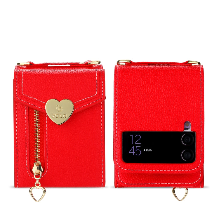 For Samsung Galaxy Z Flip4 POLA Litchi Texture Love Buckle Multi-Card Slots Zipper Wallet Phone Case