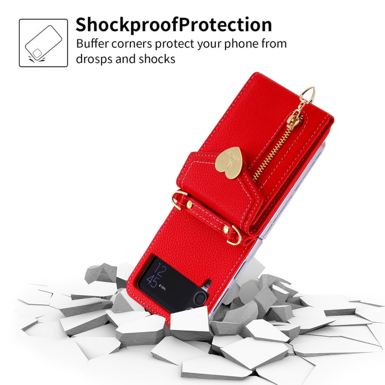 For Samsung Galaxy Z Flip4 POLA Litchi Texture Love Buckle Multi-Card Slots Zipper Wallet Phone Case