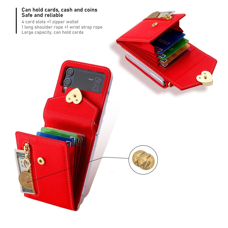 For Samsung Galaxy Z Flip4 POLA Litchi Texture Love Buckle Multi-Card Slots Zipper Wallet Phone Case