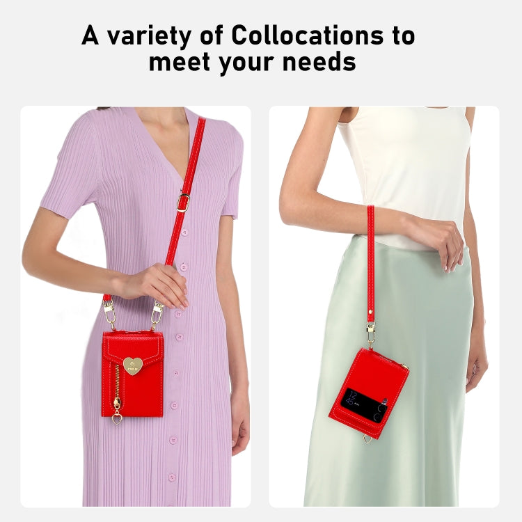 For Samsung Galaxy Z Flip4 POLA Litchi Texture Love Buckle Multi-Card Slots Zipper Wallet Phone Case