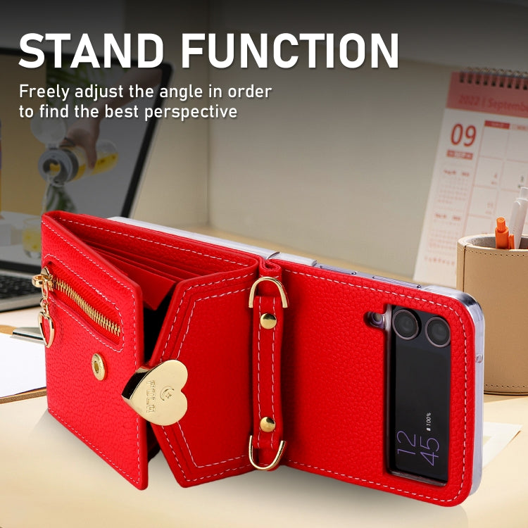 For Samsung Galaxy Z Flip4 POLA Litchi Texture Love Buckle Multi-Card Slots Zipper Wallet Phone Case