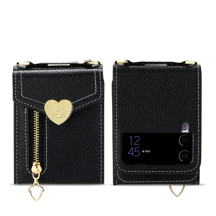 For Samsung Galaxy Z Flip4 POLA Litchi Texture Love Buckle Multi-Card Slots Zipper Wallet Phone Case