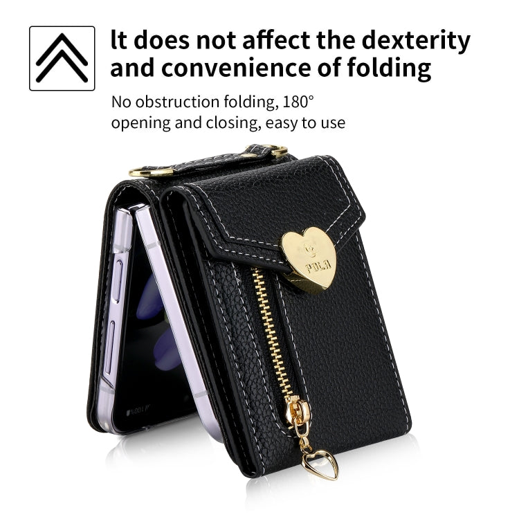 For Samsung Galaxy Z Flip4 POLA Litchi Texture Love Buckle Multi-Card Slots Zipper Wallet Phone Case
