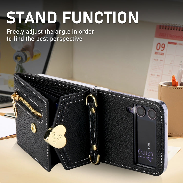 For Samsung Galaxy Z Flip4 POLA Litchi Texture Love Buckle Multi-Card Slots Zipper Wallet Phone Case