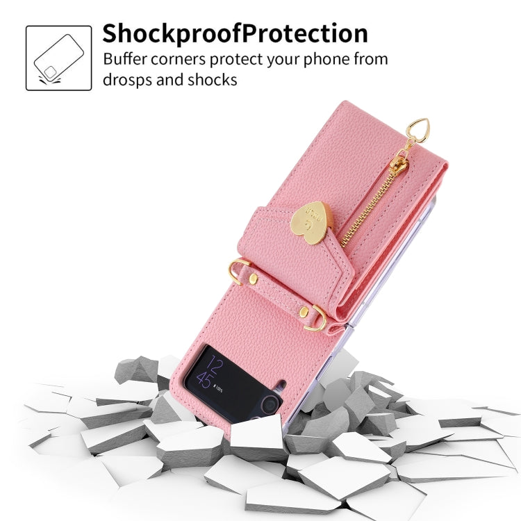 For Samsung Galaxy Z Flip4 POLA Litchi Texture Love Buckle Multi-Card Slots Zipper Wallet Phone Case
