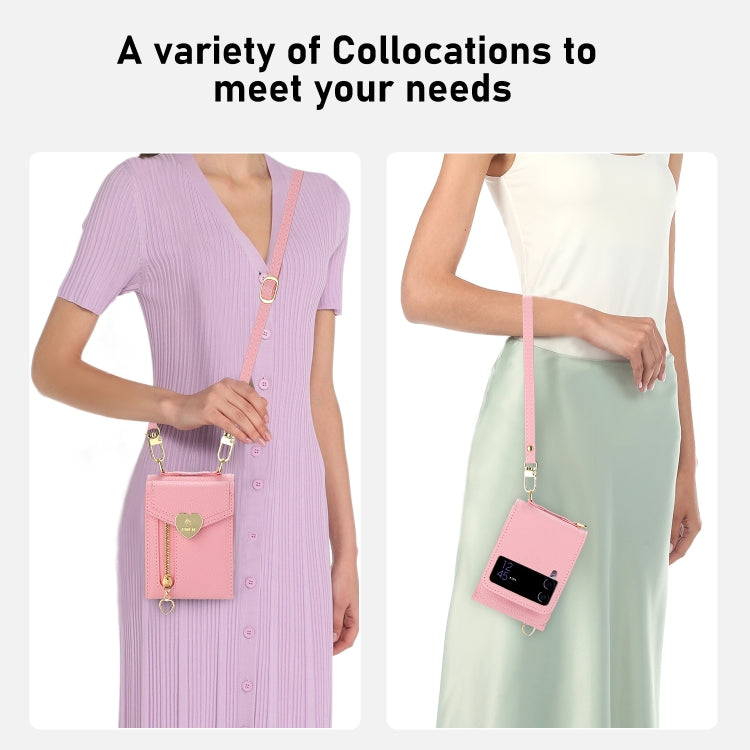 For Samsung Galaxy Z Flip4 POLA Litchi Texture Love Buckle Multi-Card Slots Zipper Wallet Phone Case