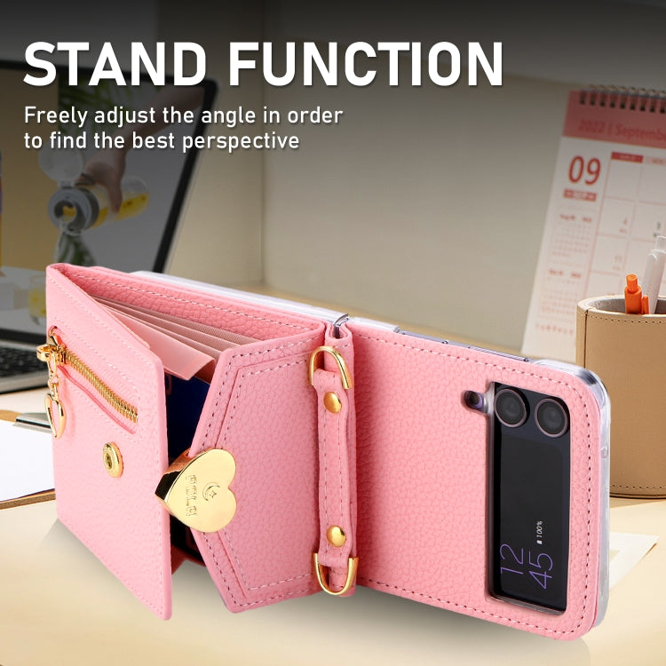 For Samsung Galaxy Z Flip4 POLA Litchi Texture Love Buckle Multi-Card Slots Zipper Wallet Phone Case