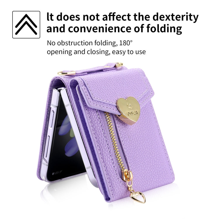 For Samsung Galaxy Z Flip3 5G POLA Litchi Texture Love Buckle Multi-Card Slots Zipper Wallet Phone Case