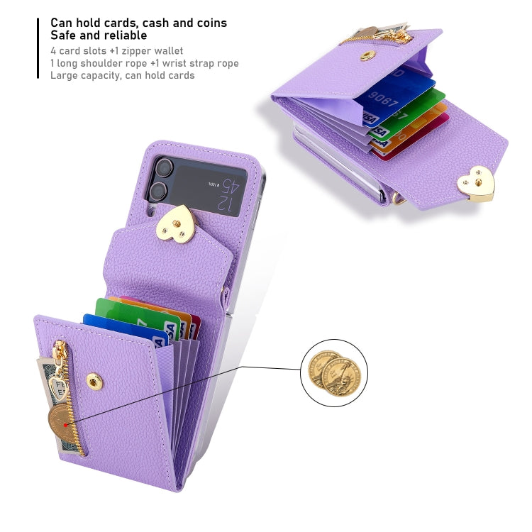 For Samsung Galaxy Z Flip3 5G POLA Litchi Texture Love Buckle Multi-Card Slots Zipper Wallet Phone Case