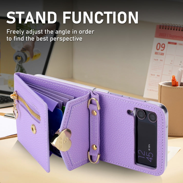 For Samsung Galaxy Z Flip3 5G POLA Litchi Texture Love Buckle Multi-Card Slots Zipper Wallet Phone Case
