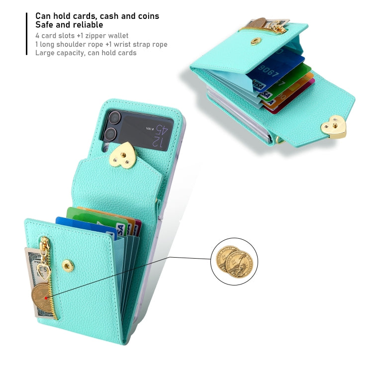 For Samsung Galaxy Z Flip3 5G POLA Litchi Texture Love Buckle Multi-Card Slots Zipper Wallet Phone Case
