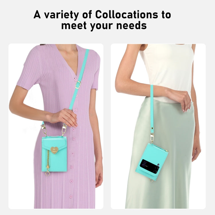 For Samsung Galaxy Z Flip3 5G POLA Litchi Texture Love Buckle Multi-Card Slots Zipper Wallet Phone Case