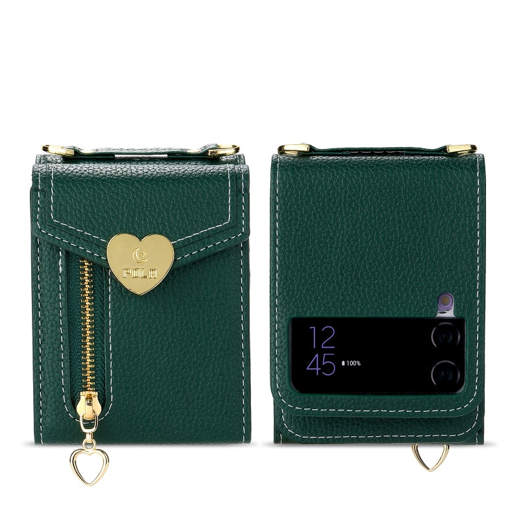 For Samsung Galaxy Z Flip3 5G POLA Litchi Texture Love Buckle Multi-Card Slots Zipper Wallet Phone Case