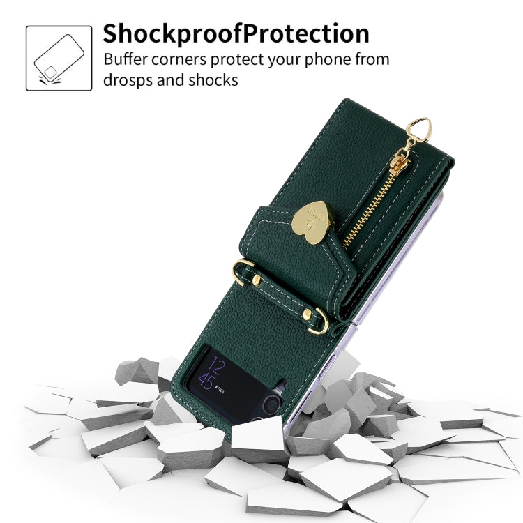 For Samsung Galaxy Z Flip3 5G POLA Litchi Texture Love Buckle Multi-Card Slots Zipper Wallet Phone Case