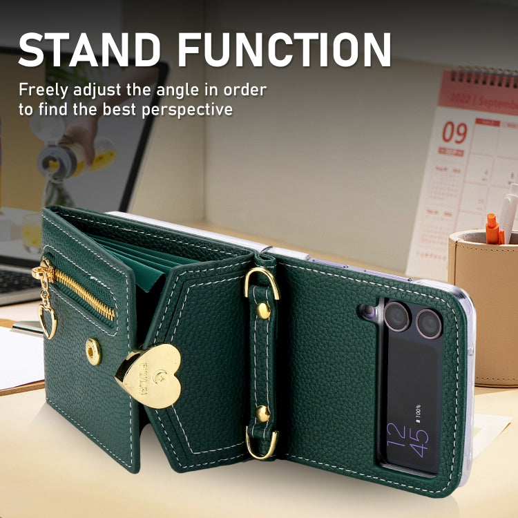 For Samsung Galaxy Z Flip3 5G POLA Litchi Texture Love Buckle Multi-Card Slots Zipper Wallet Phone Case