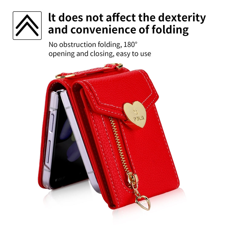 For Samsung Galaxy Z Flip3 5G POLA Litchi Texture Love Buckle Multi-Card Slots Zipper Wallet Phone Case