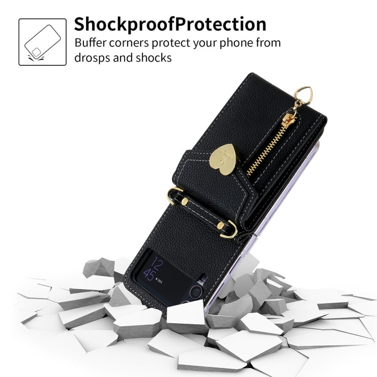 For Samsung Galaxy Z Flip3 5G POLA Litchi Texture Love Buckle Multi-Card Slots Zipper Wallet Phone Case