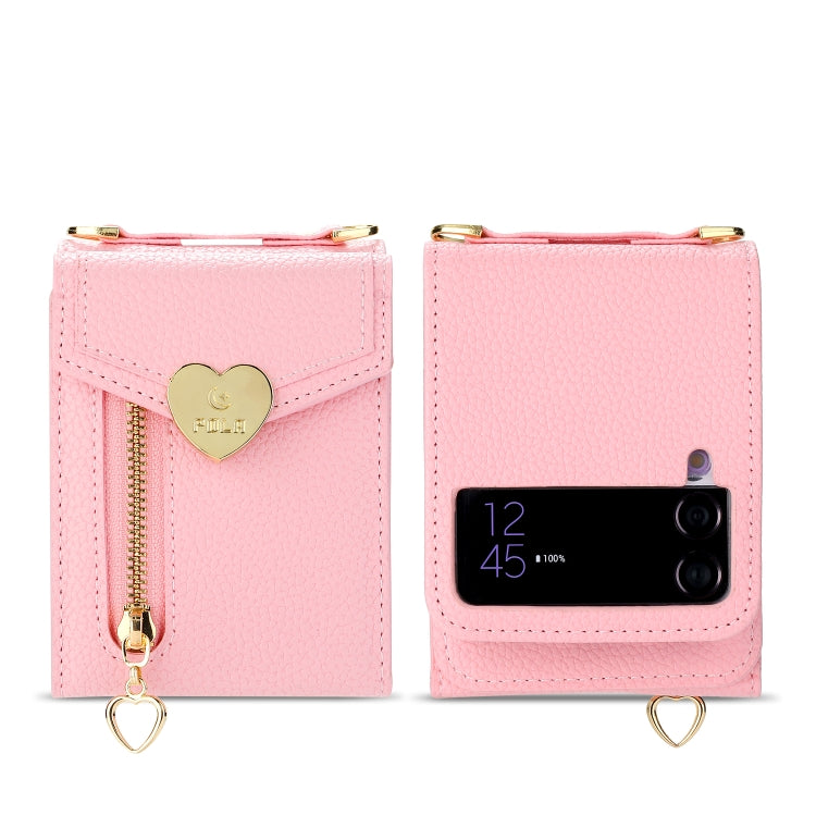 For Samsung Galaxy Z Flip3 5G POLA Litchi Texture Love Buckle Multi-Card Slots Zipper Wallet Phone Case