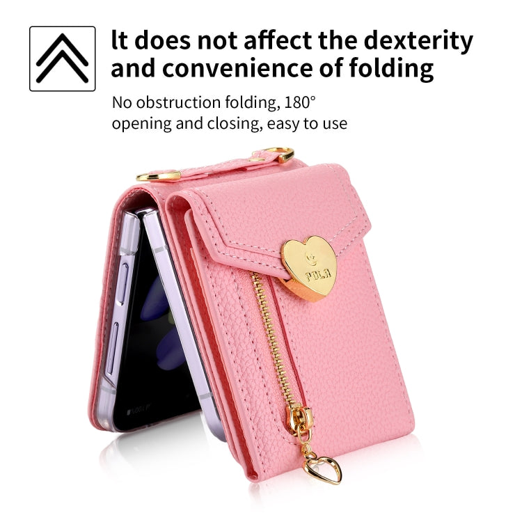 For Samsung Galaxy Z Flip3 5G POLA Litchi Texture Love Buckle Multi-Card Slots Zipper Wallet Phone Case