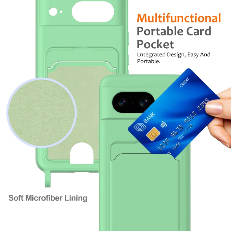 For Google Pixel 8 Integrated Card Bag Solid Color Liquid Silicone Phone Case with Lanyard
