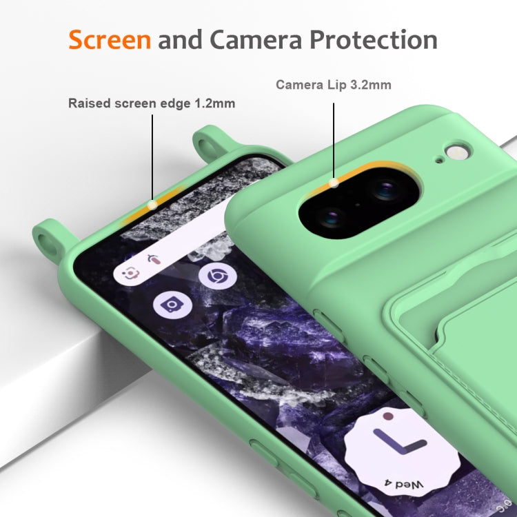 For Google Pixel 8 Integrated Card Bag Solid Color Liquid Silicone Phone Case with Lanyard