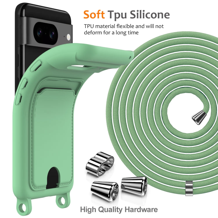For Google Pixel 8 Integrated Card Bag Solid Color Liquid Silicone Phone Case with Lanyard