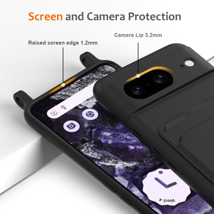For Google Pixel 8 Integrated Card Bag Solid Color Liquid Silicone Phone Case with Lanyard