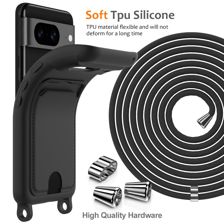 For Google Pixel 8 Integrated Card Bag Solid Color Liquid Silicone Phone Case with Lanyard