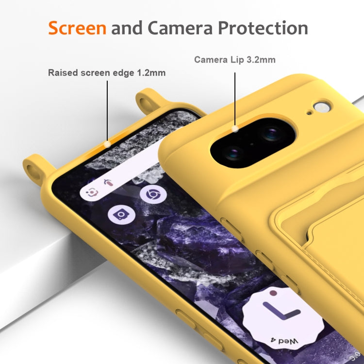 For Google Pixel 8 Integrated Card Bag Solid Color Liquid Silicone Phone Case with Lanyard