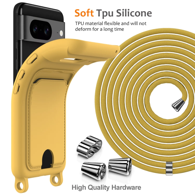 For Google Pixel 8 Integrated Card Bag Solid Color Liquid Silicone Phone Case with Lanyard