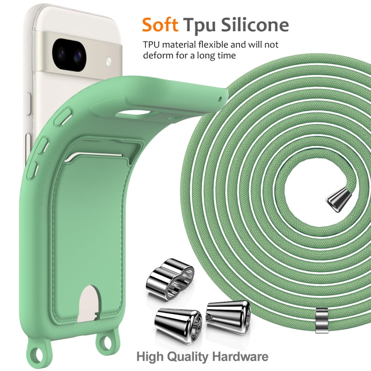 For Google Pixel 8a Integrated Card Bag Solid Color Liquid Silicone Phone Case with Lanyard
